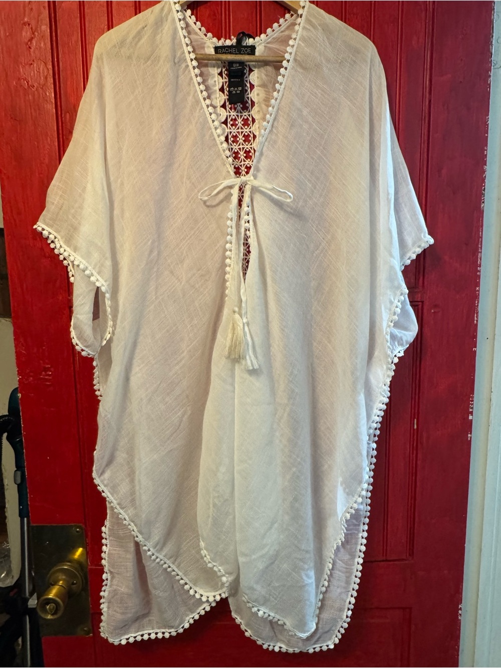 Rachel Zoe White Pom-Pom Tie-Front Tunic Cover-Up